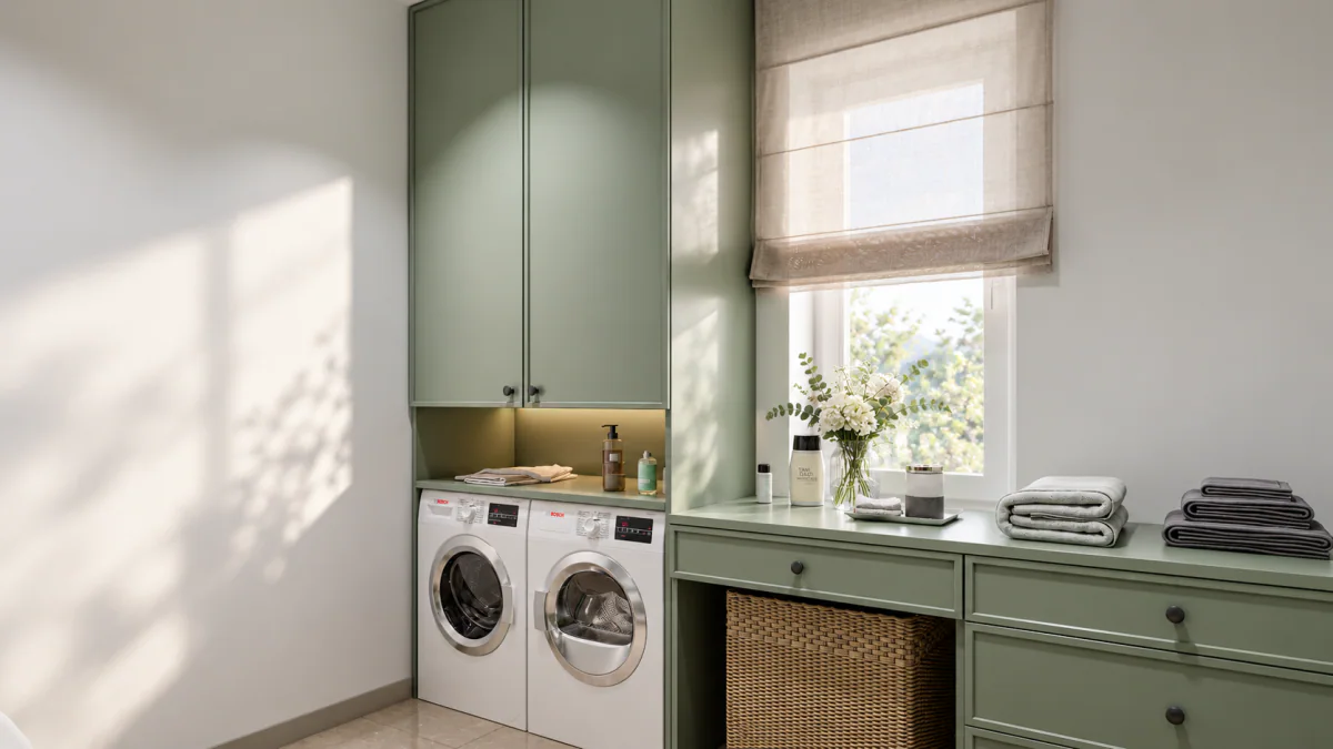 Laundry room with a washing machine, tumble dryer and sink