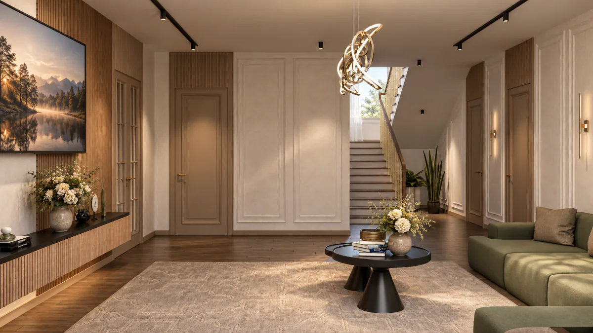 Family lounge opening towards the staircase