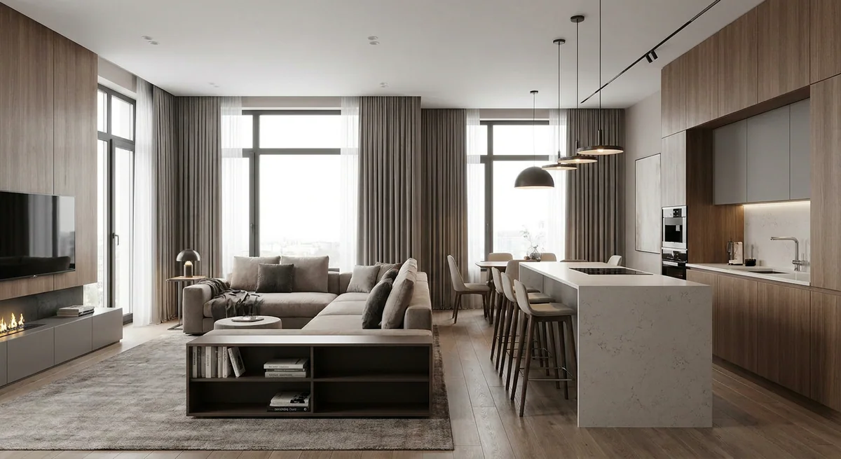 Open-Plan Kitchen and Living Room Design in Portugal