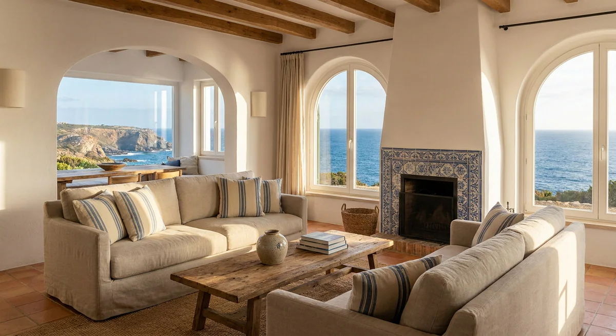 Coastal home interiors in Portugal: materials and furnishing